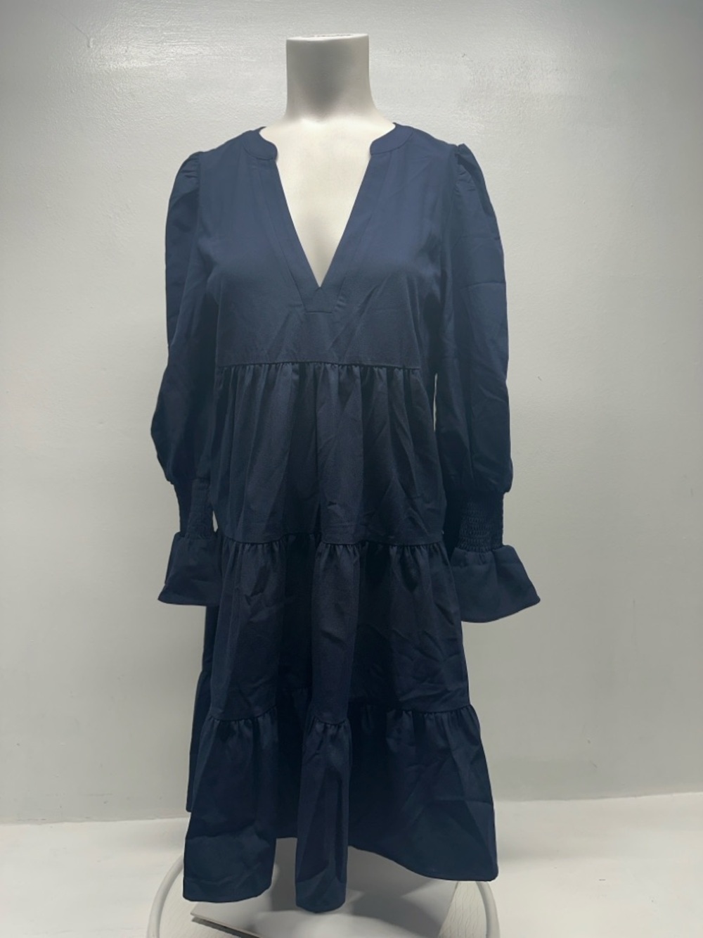Pomander Place Tuckernuck Kenzo Mini Dress Cotton Tiered Long Sleeve Navy Small - Picture 2 of 8